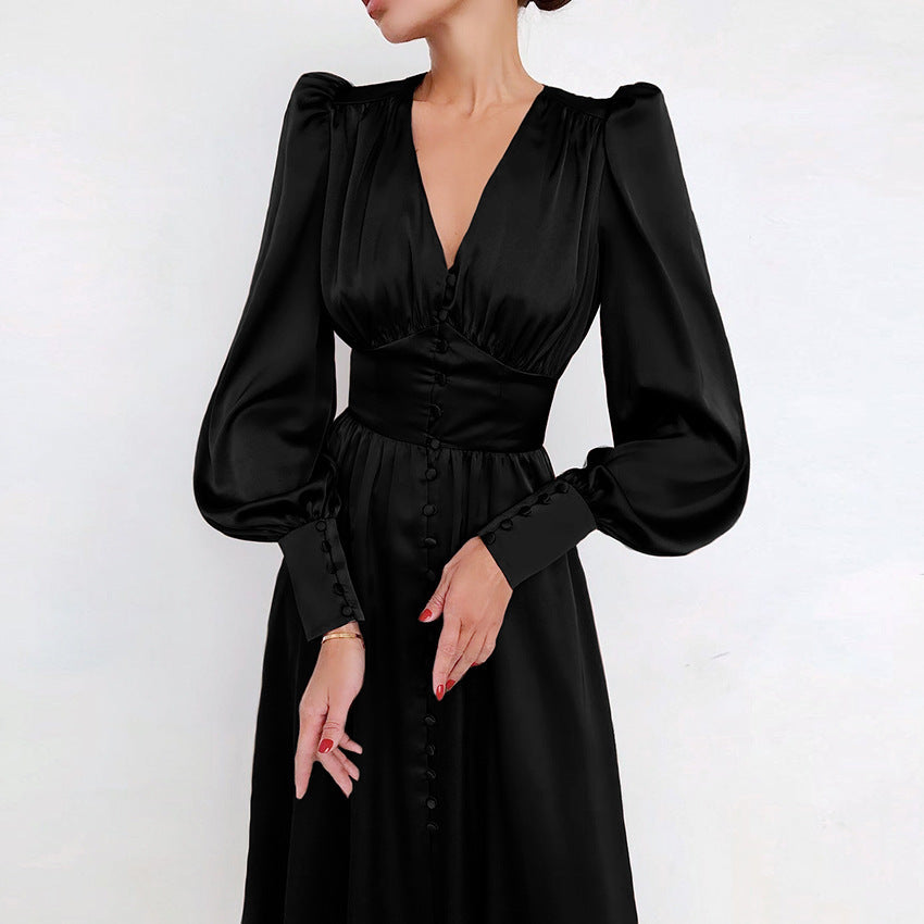 Lyria® | Robe Longue Boutonnée à Manches Bouffantes
