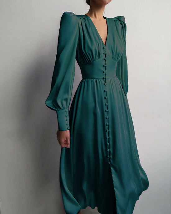 Lyria® | Robe Longue Boutonnée à Manches Bouffantes