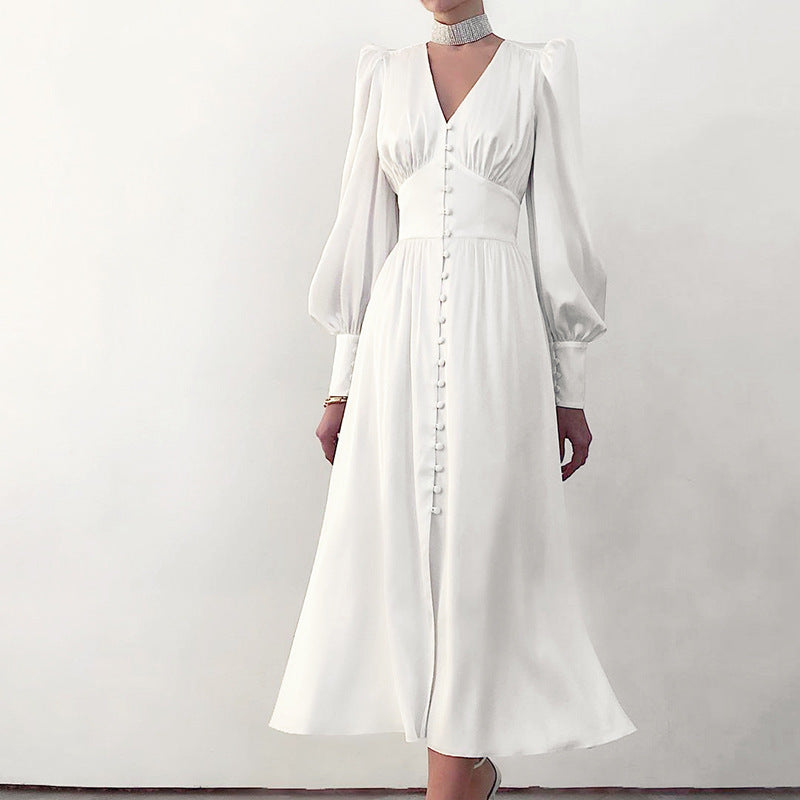 Lyria® | Robe Longue Boutonnée à Manches Bouffantes