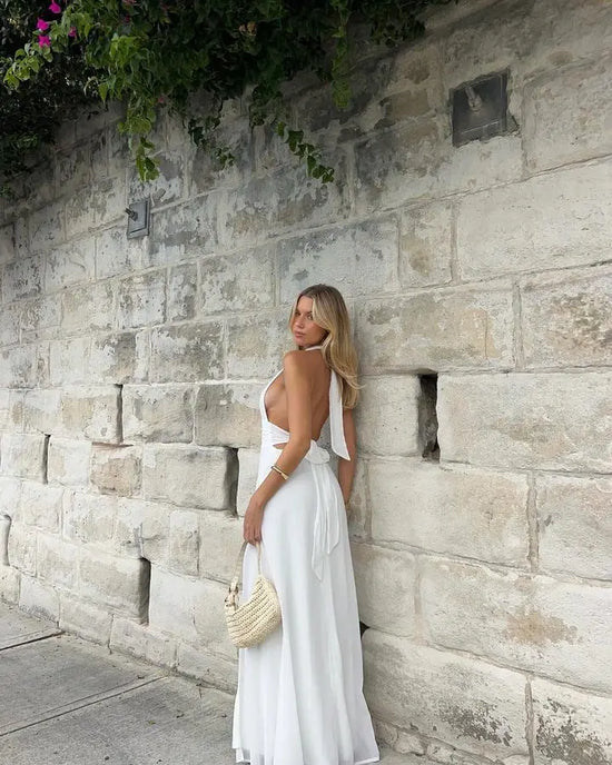 NORIYA ® | Robe Longue Fendue à Dos Nu